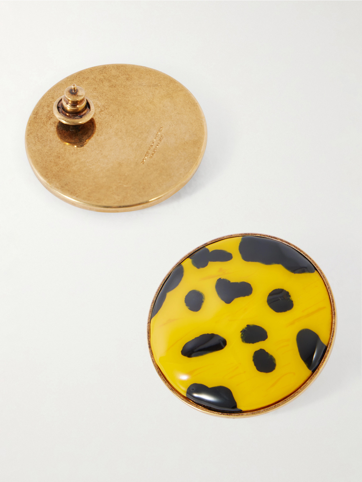 Gold-tone Enamel And Brass Earrings - Orange