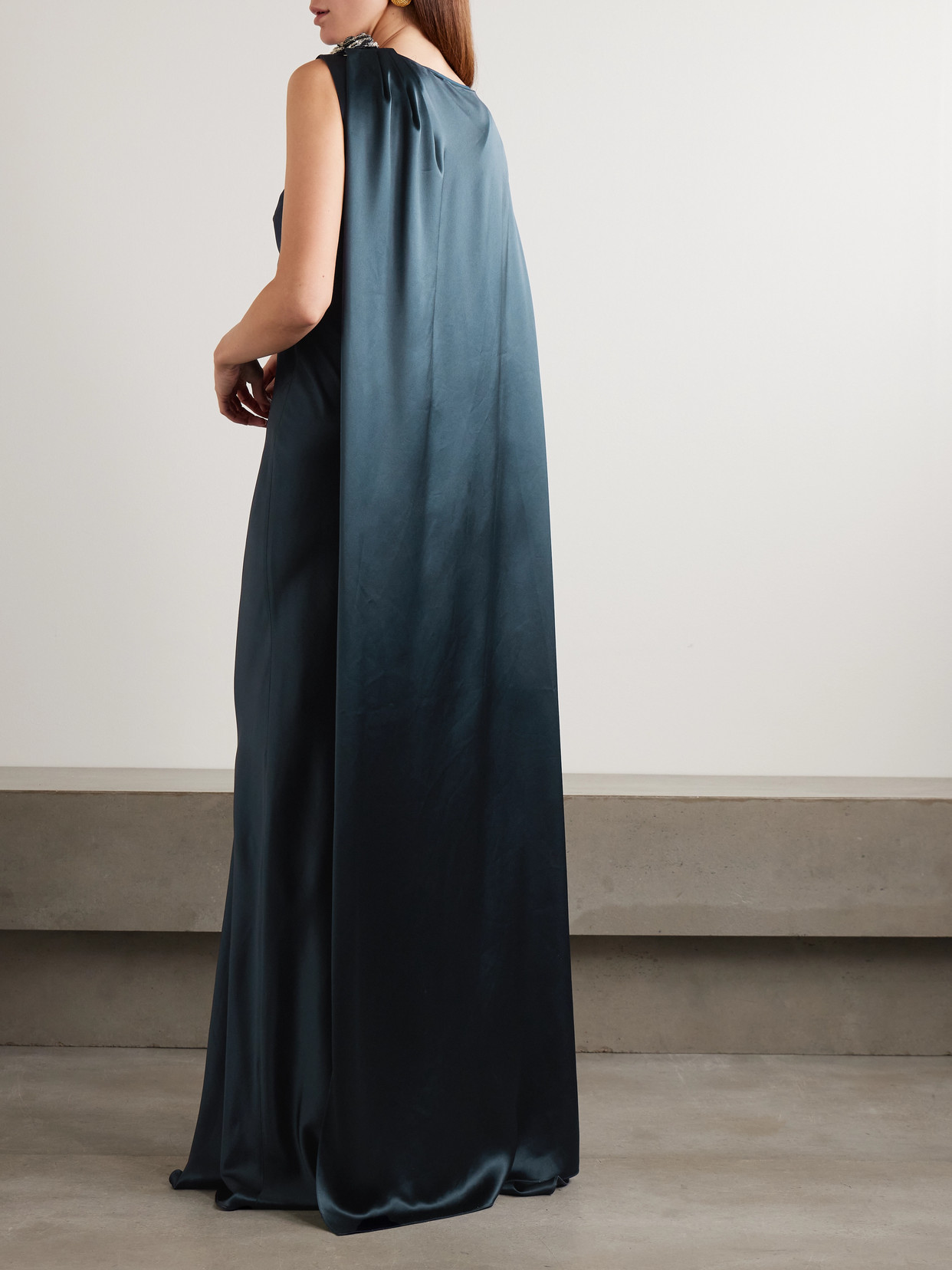 Phoenix Cape-effect Crystal-embellished Draped Satin Gown - Blue