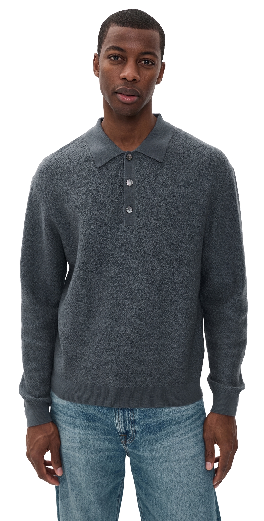 Long Sleeve Polo Sweater Blue Grey