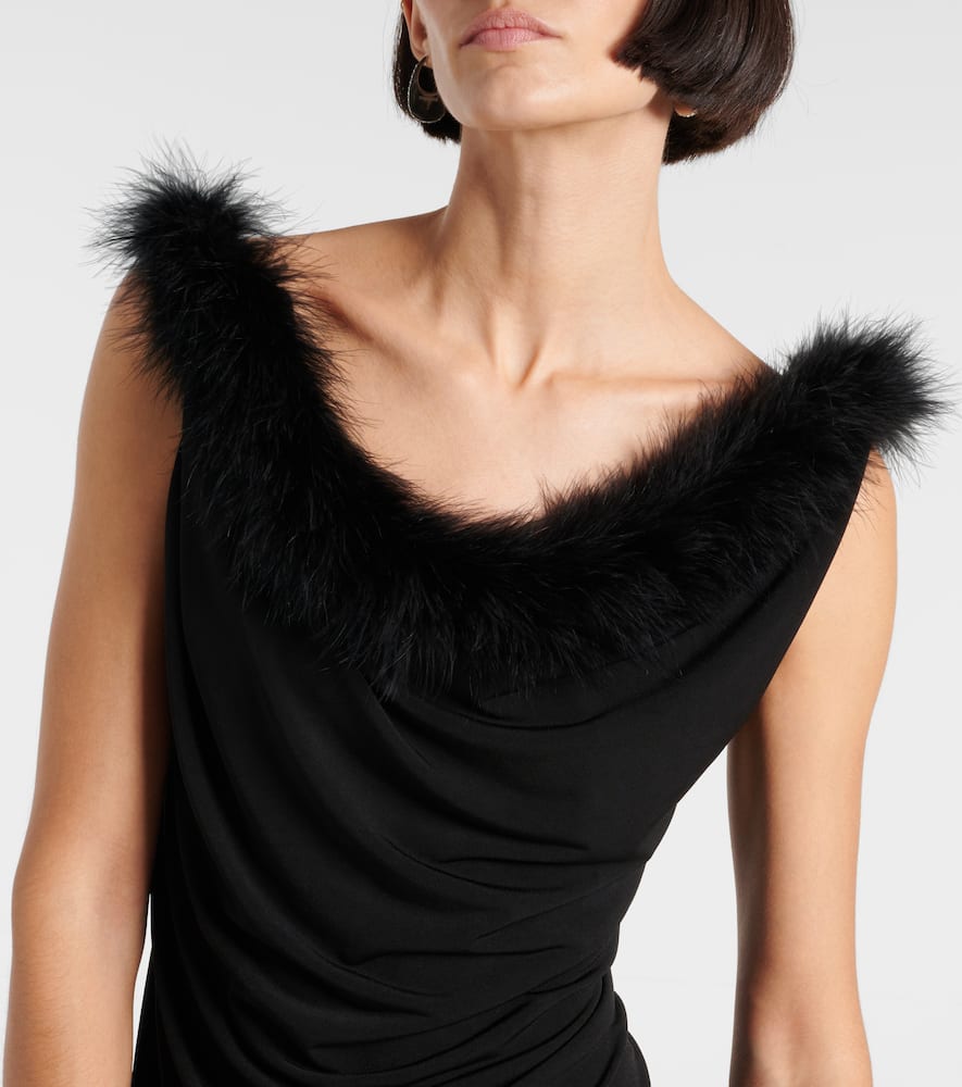 Boa feather-trimmed jersey top