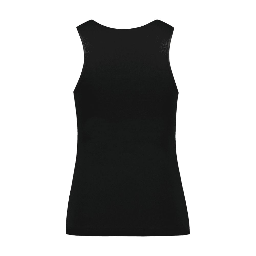Fitted Ruffle-Trimmed Cotton Tank Top — black