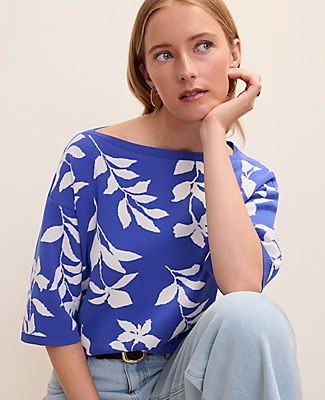 Ann Taylor Petite Floral Jacquard Boatneck Sweater