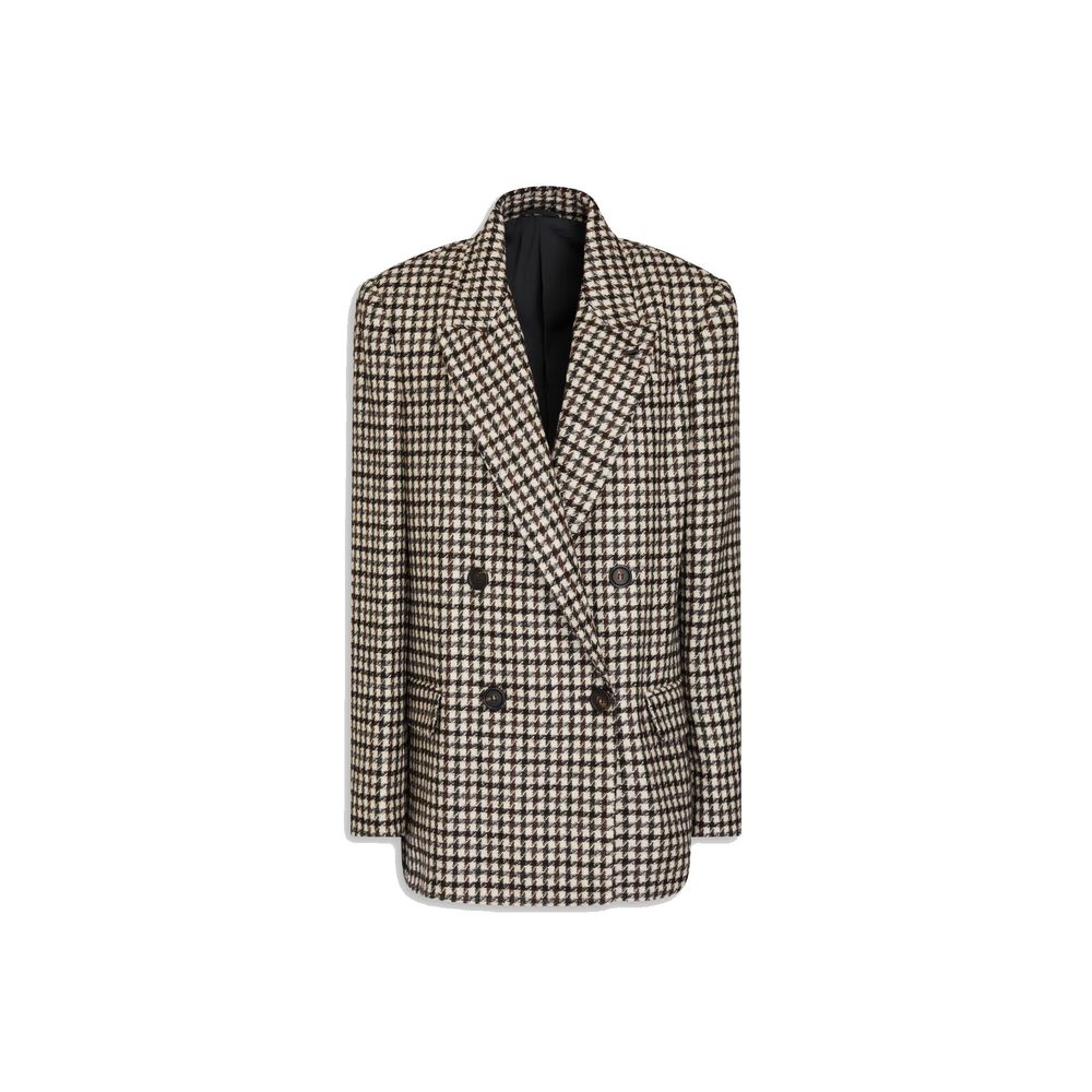 Houndstooth Wool Blazer — Brown