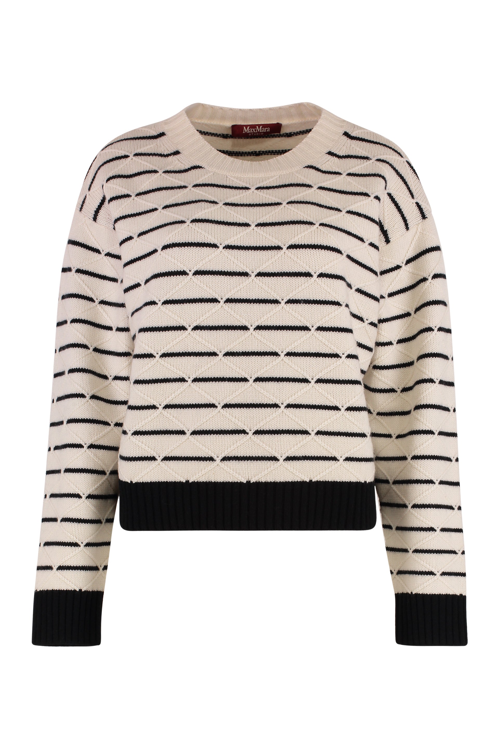 Wool and Cashmere Sweater with Striped & Diamond Motif