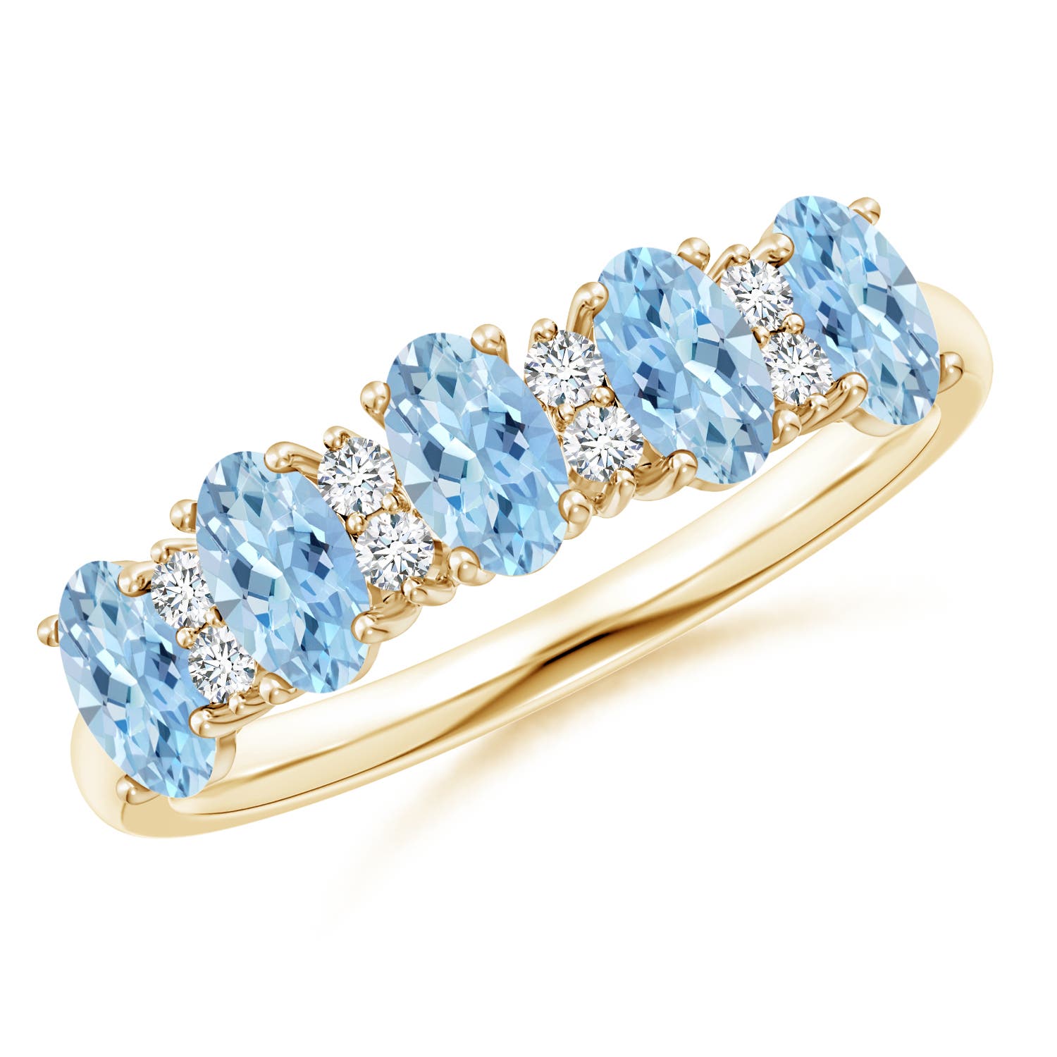 Angara 1.0 Carat Five Stone Aquamarine and Diamond Wedding Ring in 18K Yellow Gold