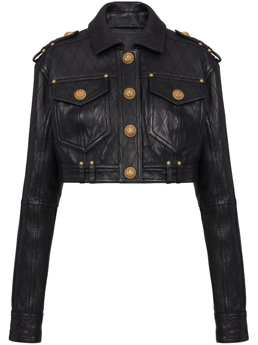 Quilted leather cropped jacket - Black