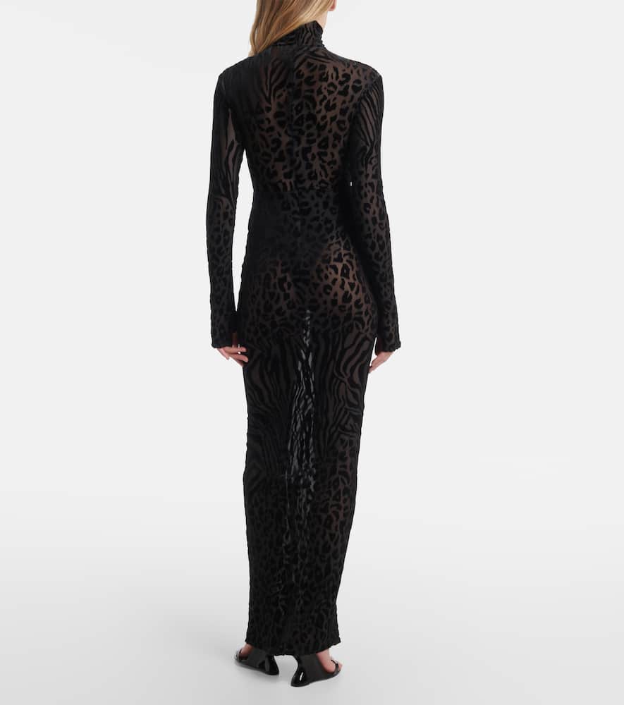 Sheer animal-print devoré maxi dress