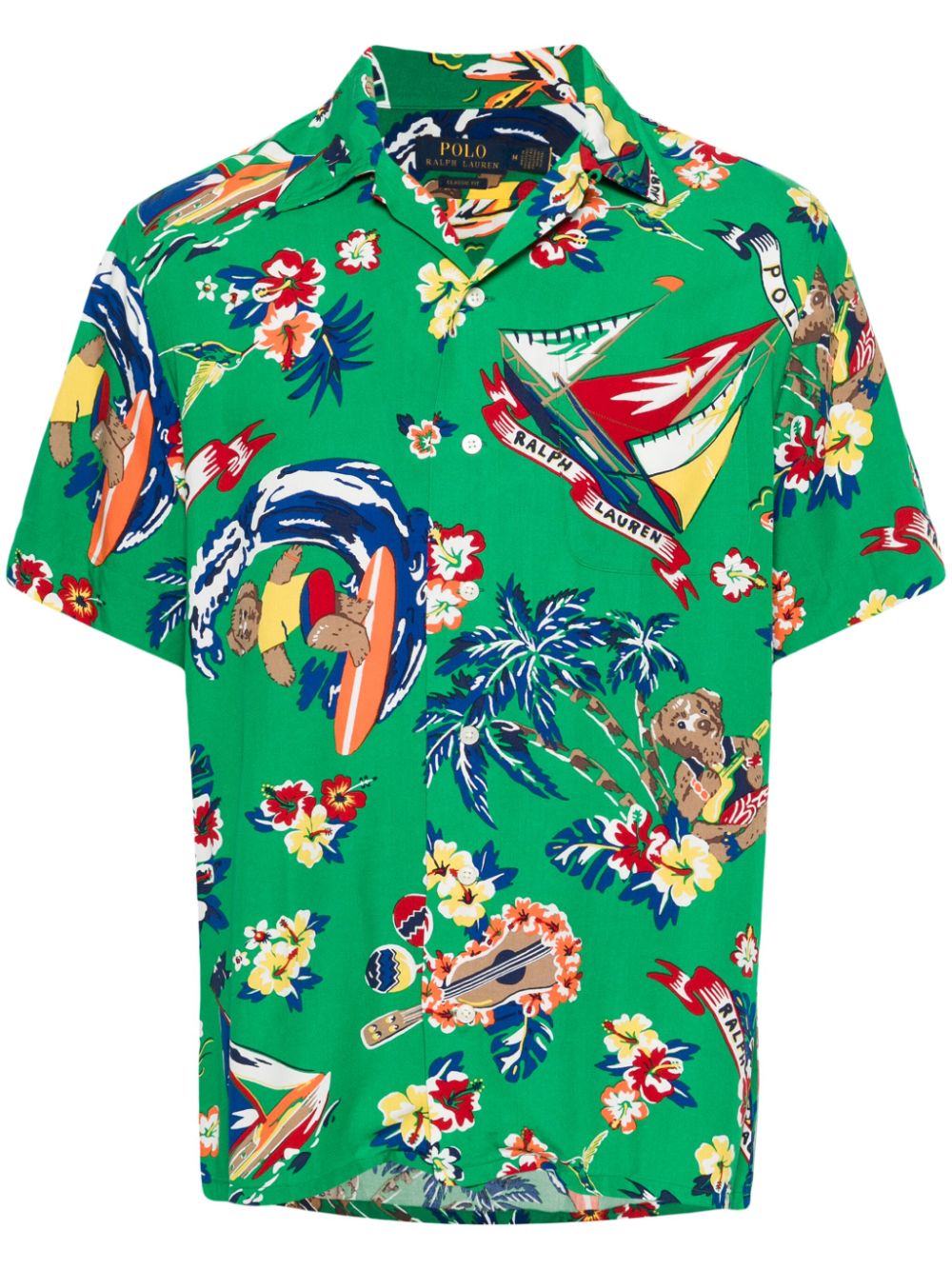 Polo Bear-print camp shirt - Green