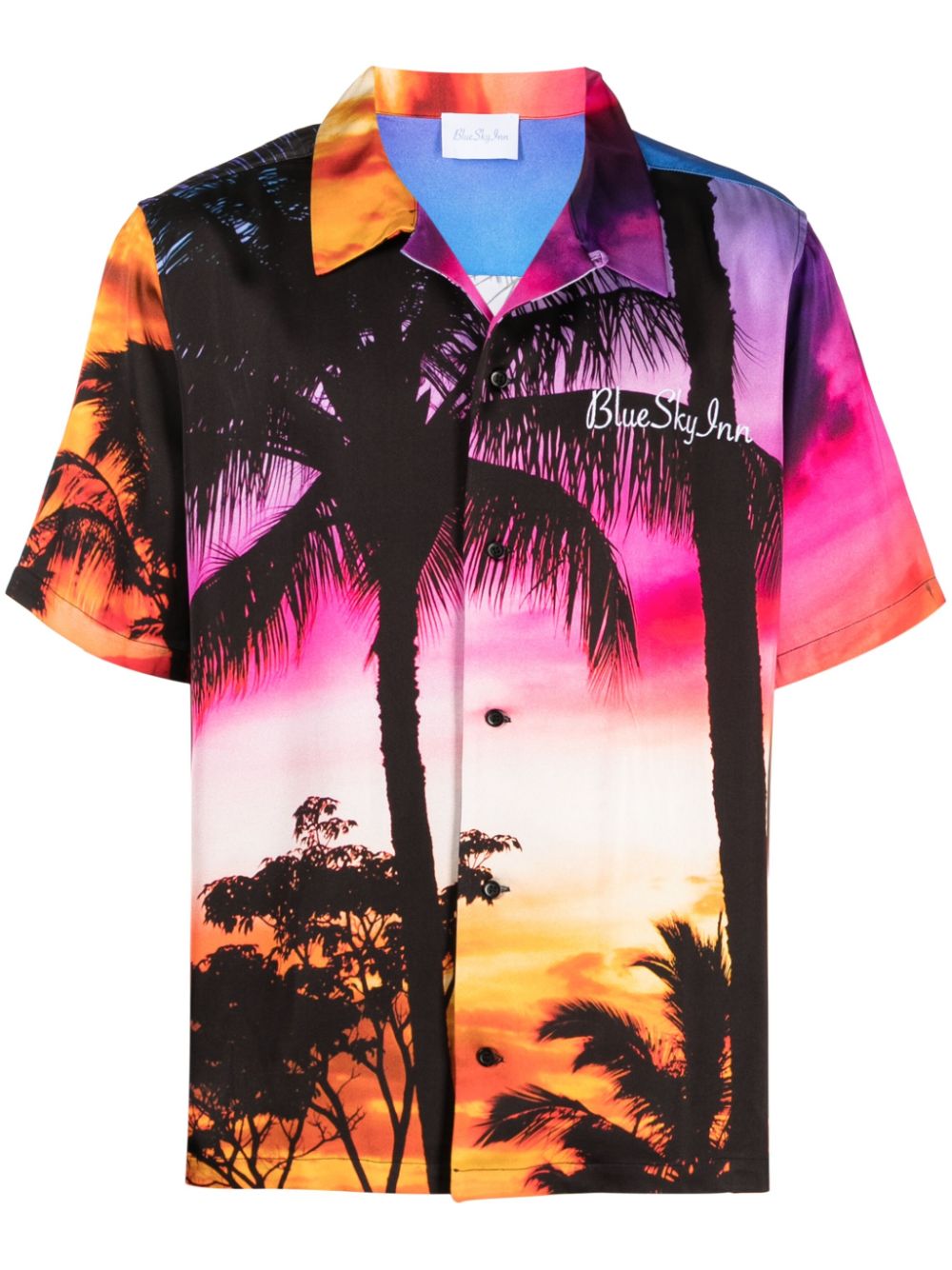 Beach-print logo-embroidered shirt - Purple