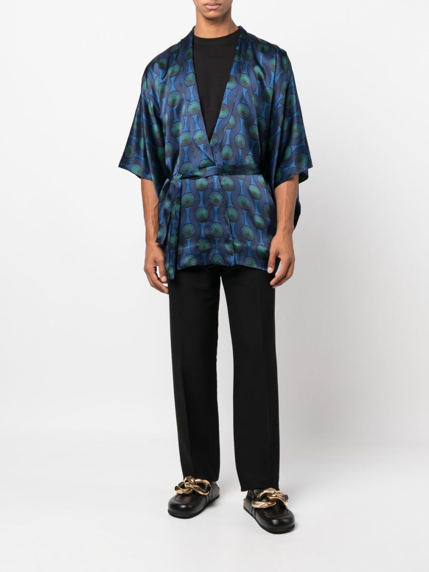 - Printed Silk Short Kimono
