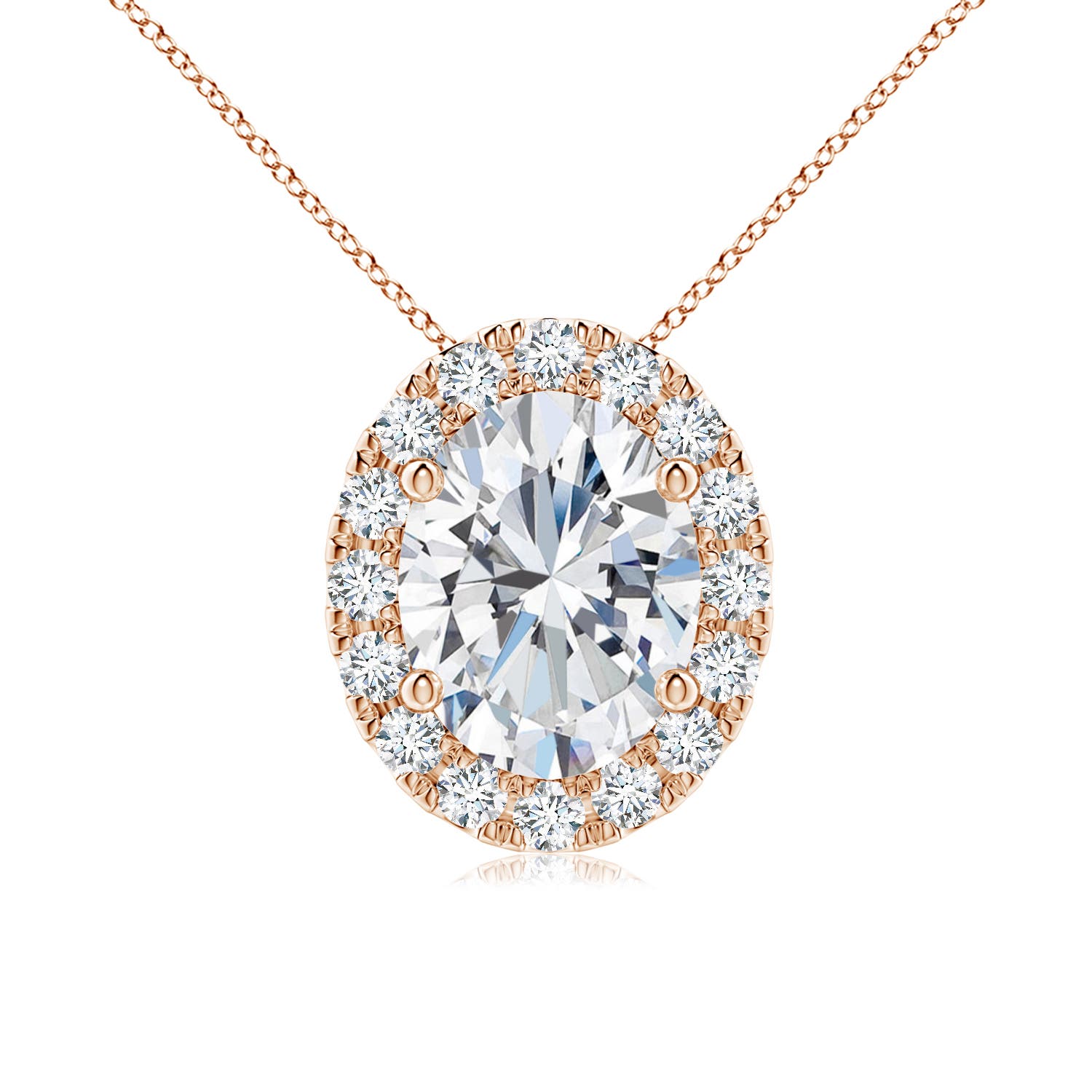 Angara 1.84 CTW Prong-Set Oval Lab-Gown Diamond Halo Pendant in 14K Rose Gold