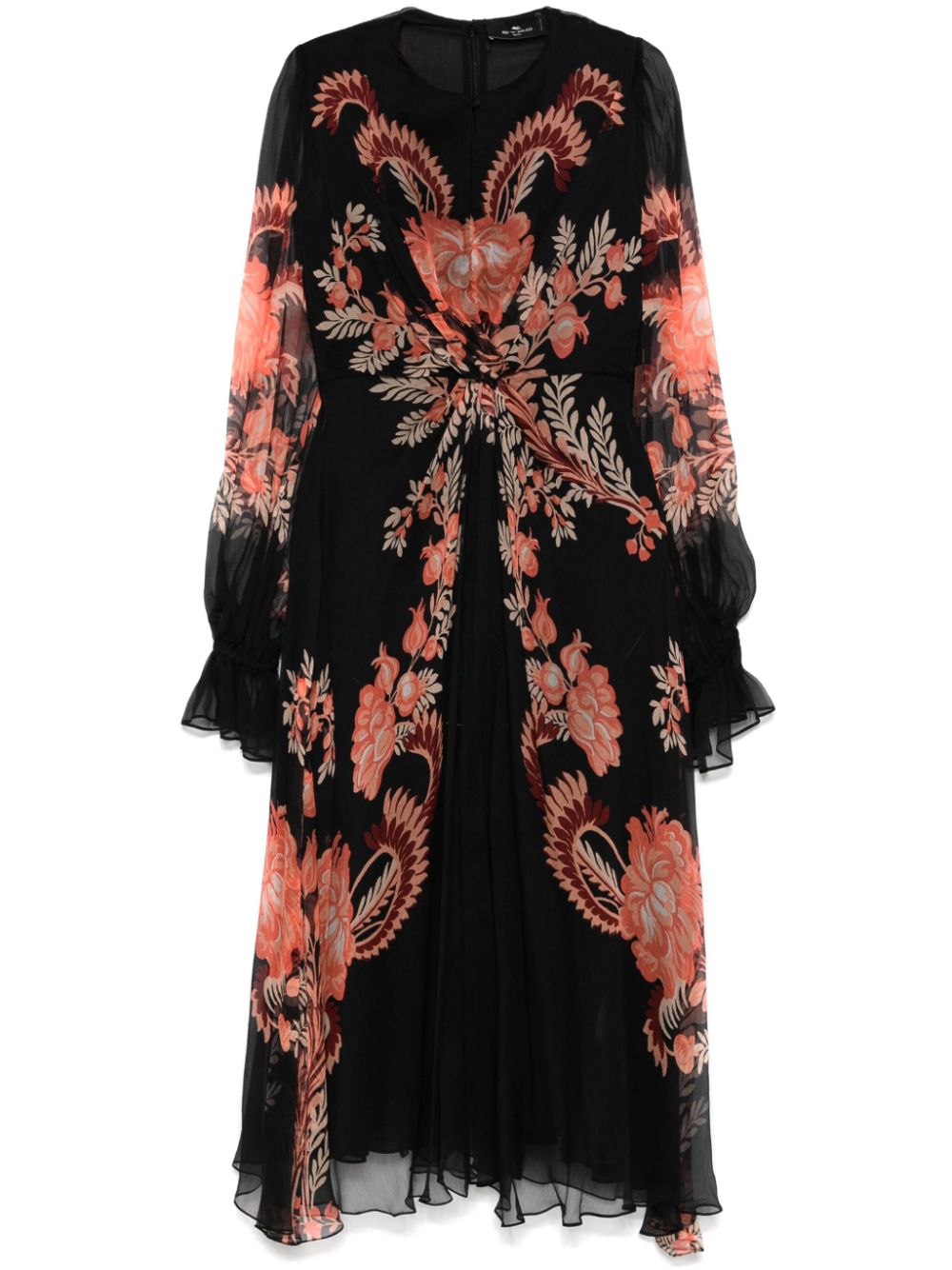 Floral-print midi dress - Black