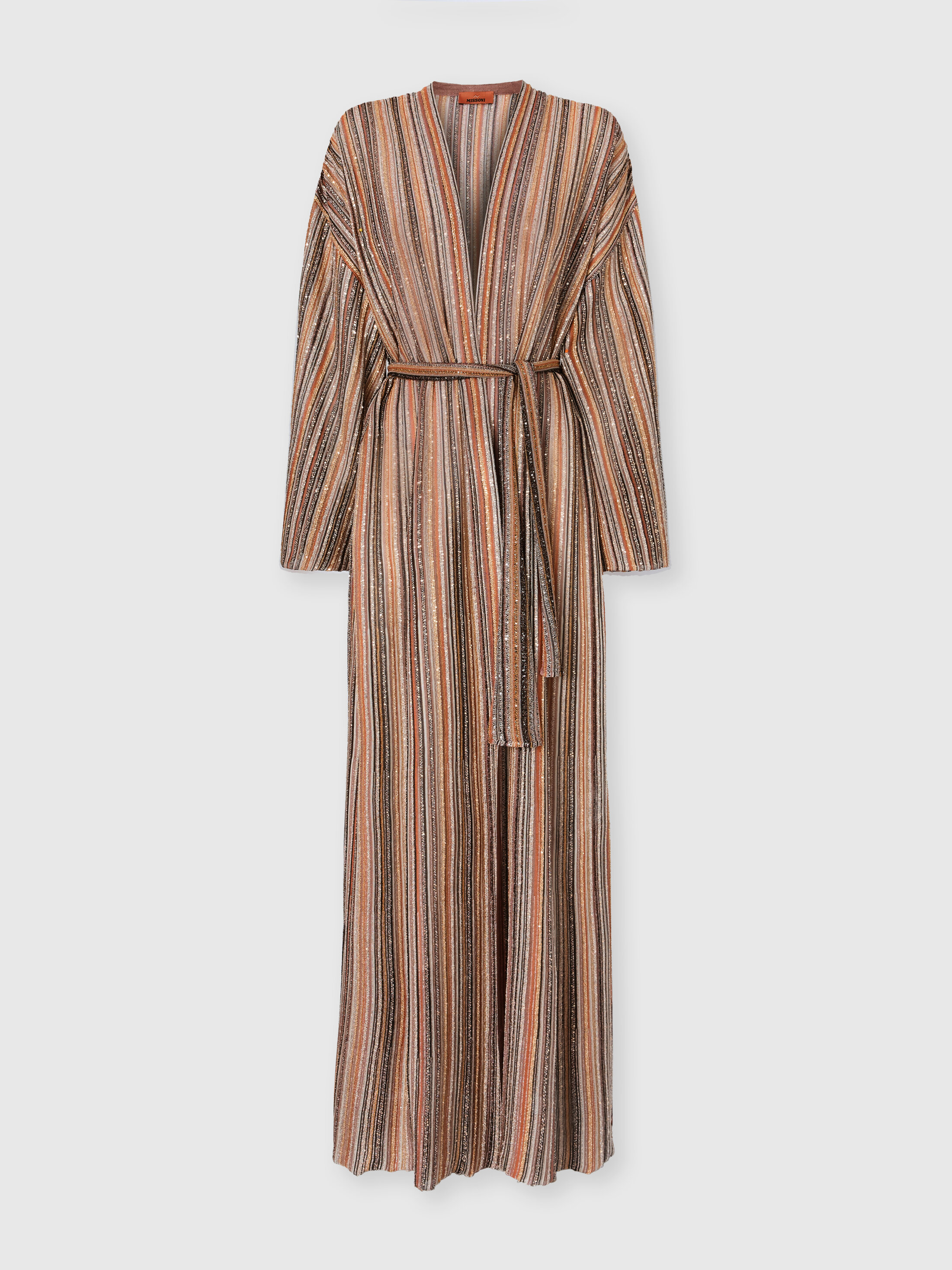 Missoni - Cárdigan largo acanalado de viscosa lamé con cinturón, Mujer, Verde & Marròn