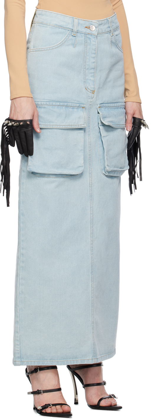 Lado Bokuchava Blue Cargo Denim Maxi Skirt