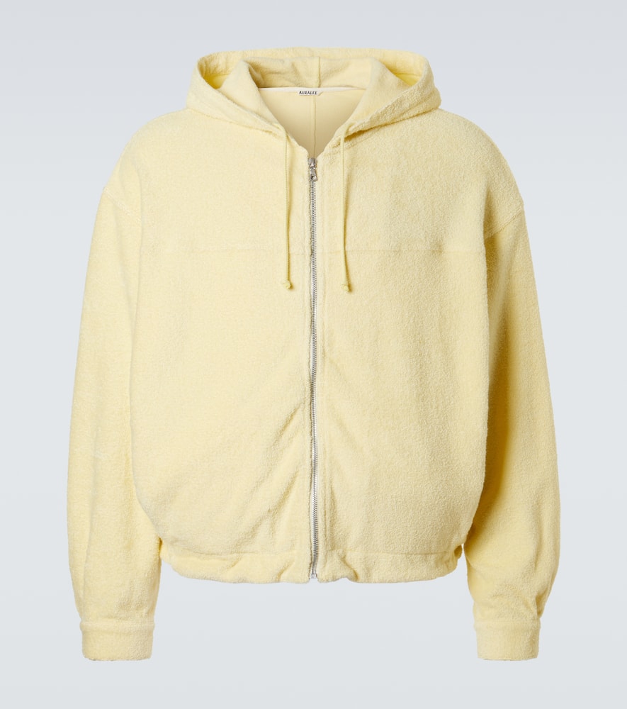 Cotton-blend pile zip-up hoodie