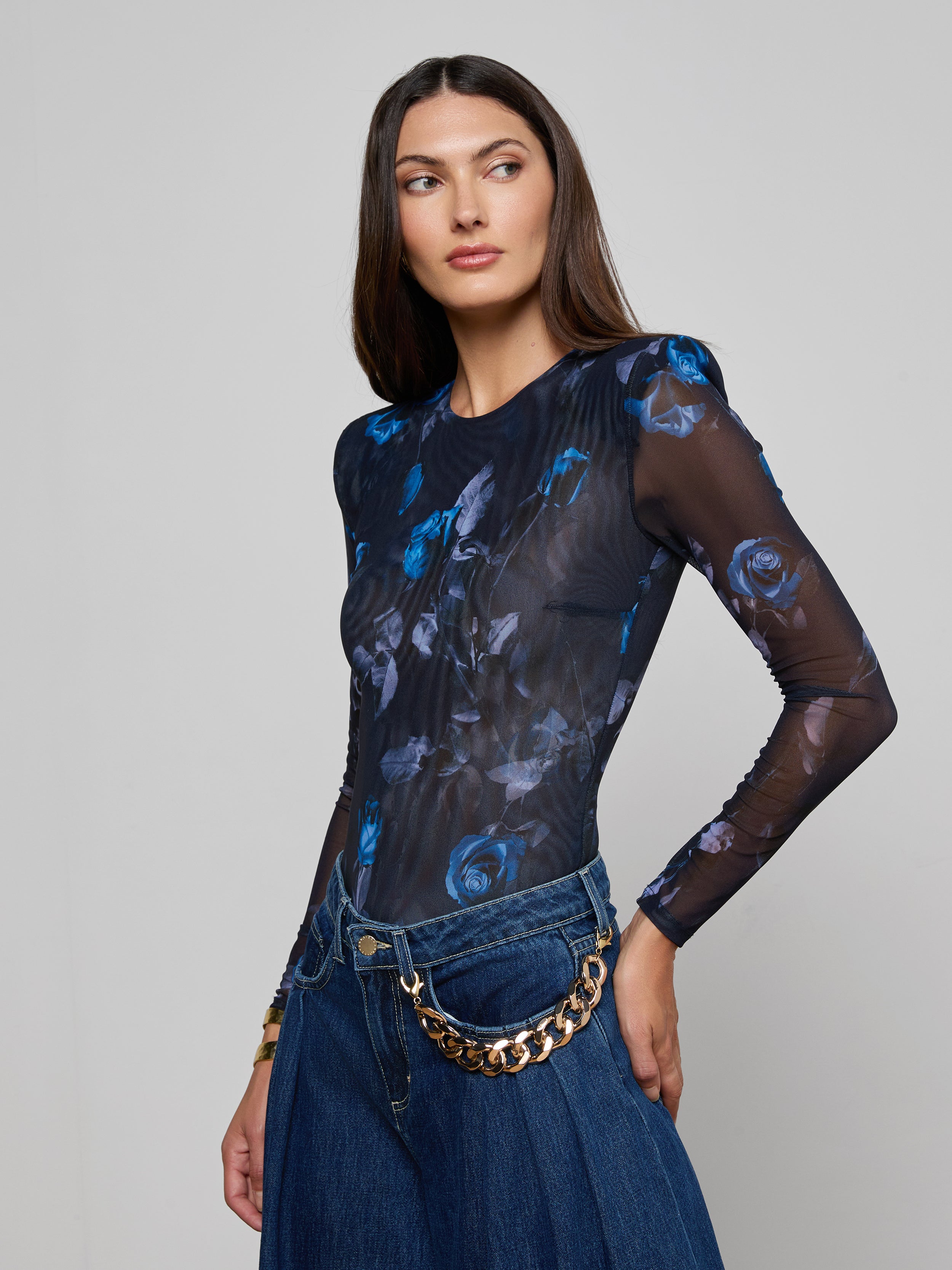 Trista Bodysuit In Midnight Multi Moon Floral
