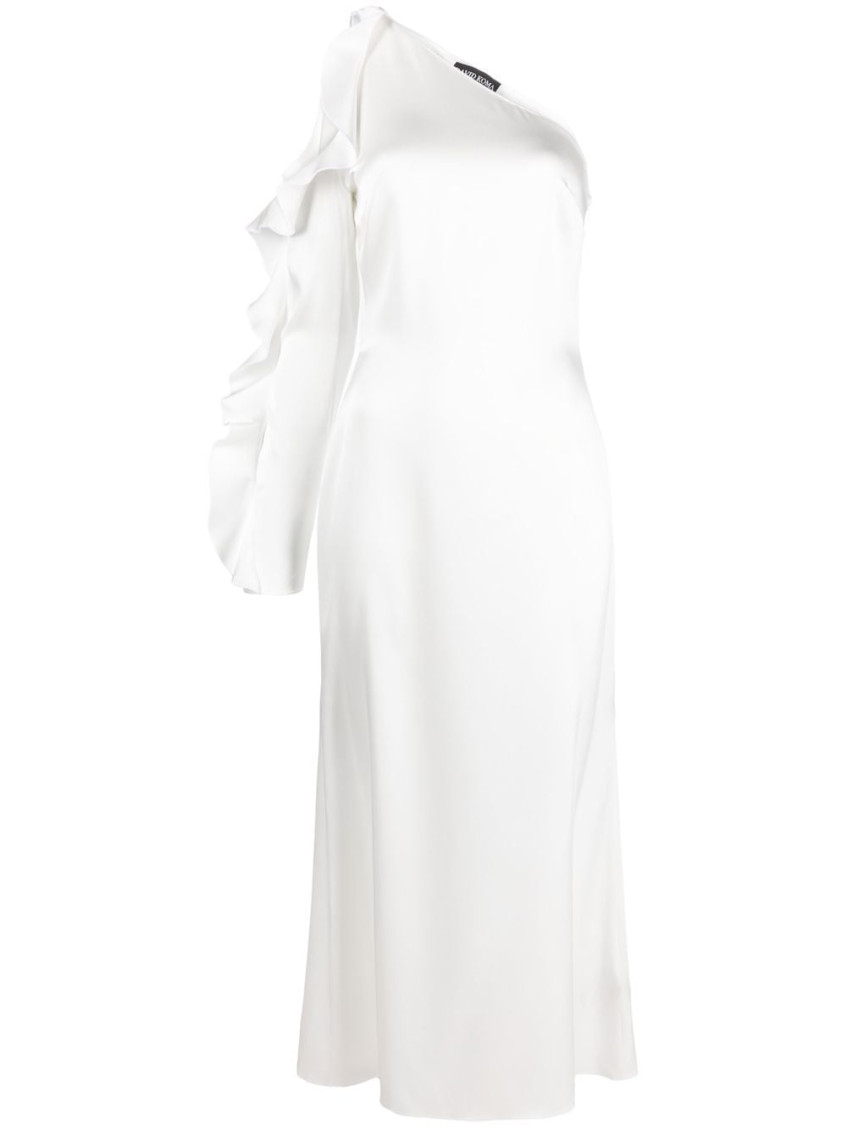 - Ruffle Detail One Shoulder Midi Dress