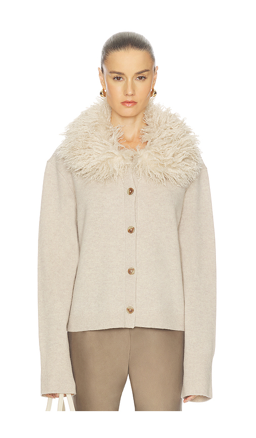 L'Academie Allegria Faux Fur Cardigan in Beige. S. Also in