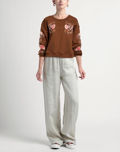 Woman Sweatshirt Brown Size L Cotton