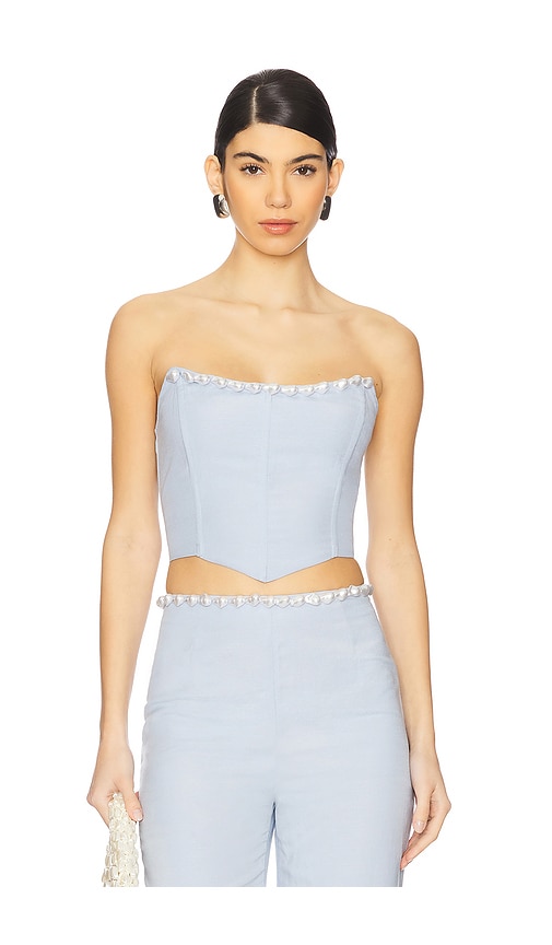 La Porte Birkin Pearl Corset Top in Baby Blue. Größe XL. Also in L, M