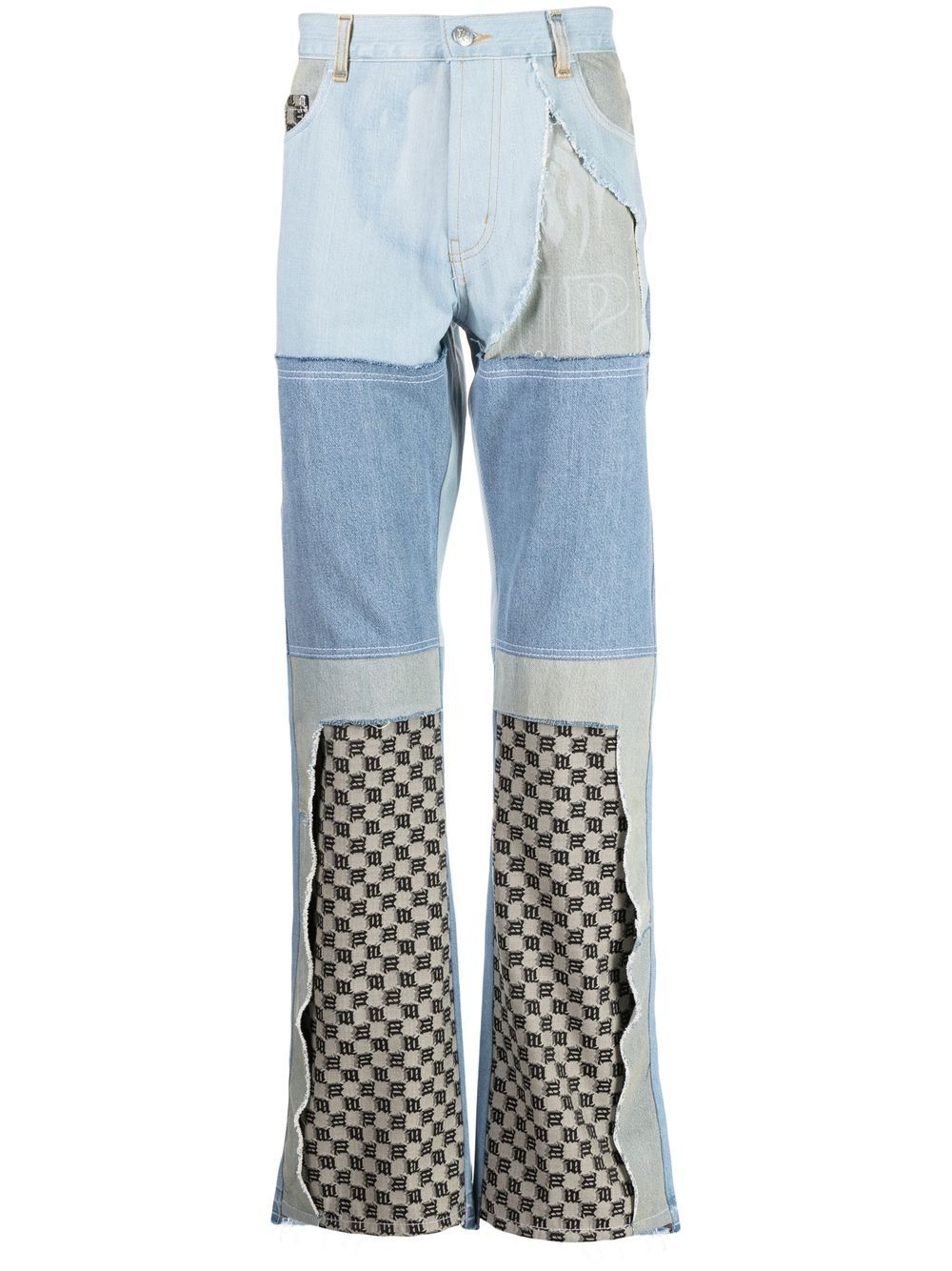 Upcycled monogram-patchwork jeans - Blue