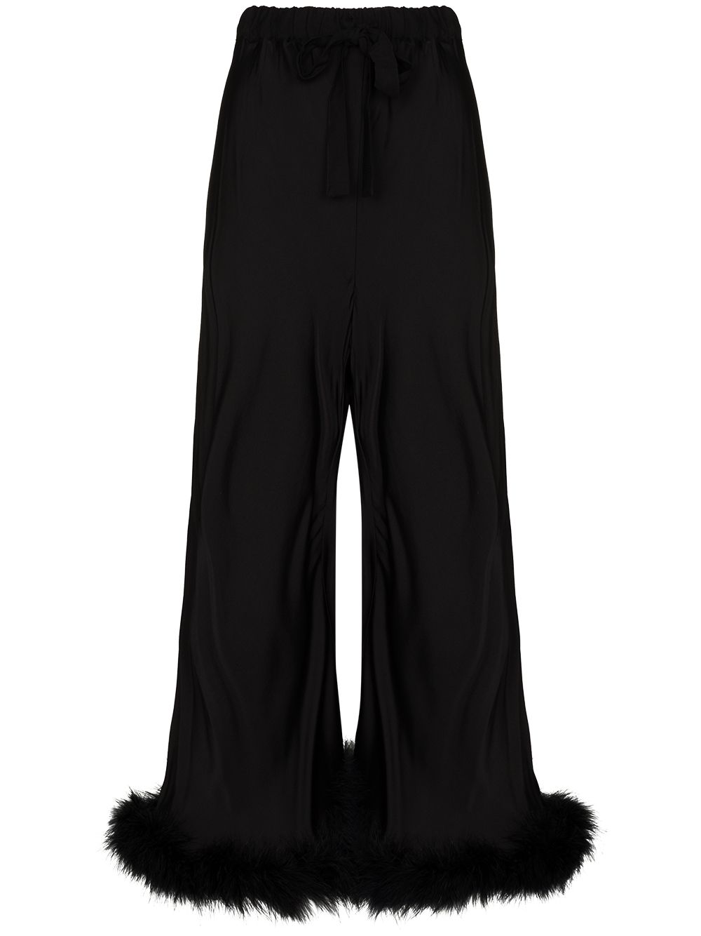 Boudoir feather trim flared trousers - Black