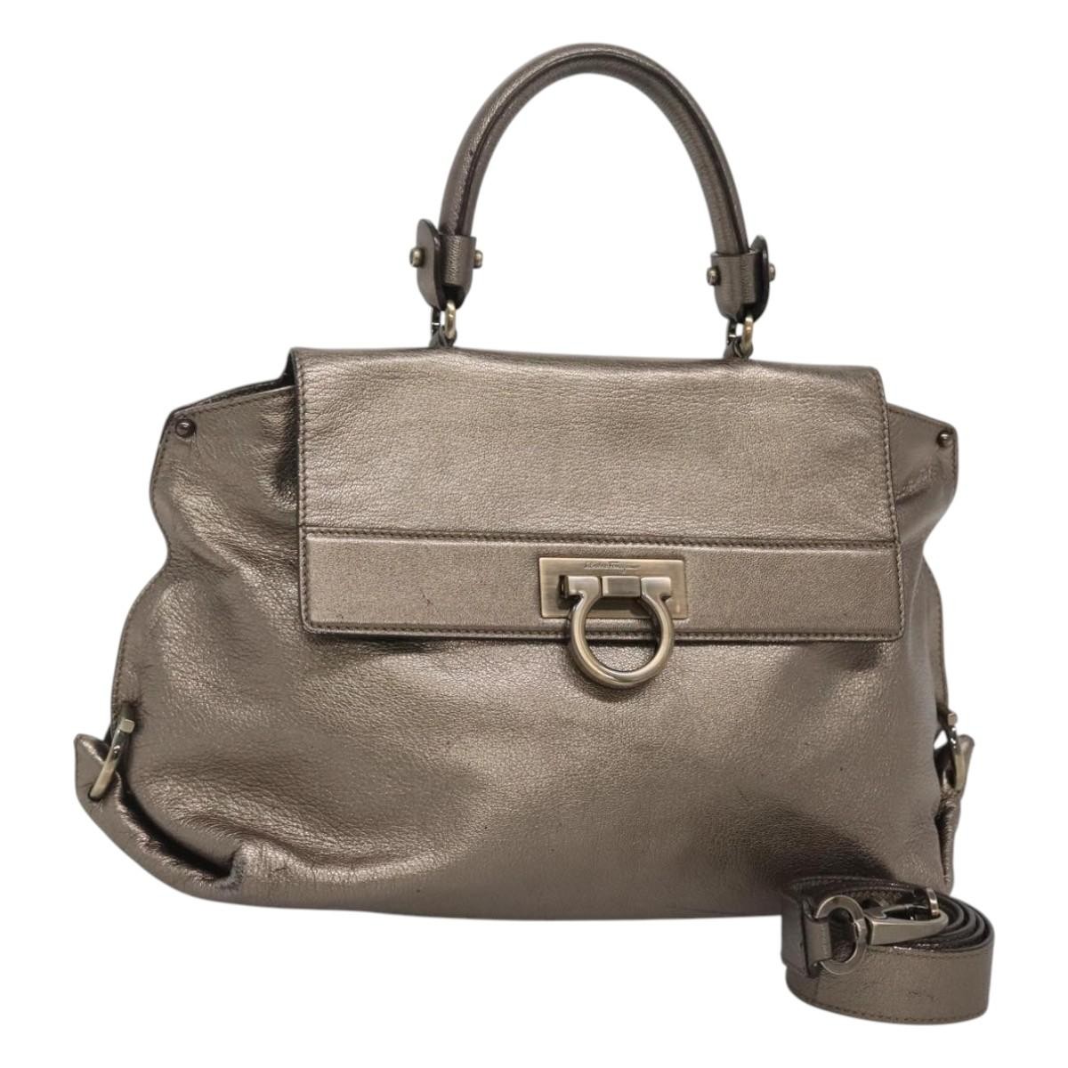 Salvatore Ferragamo Sofia Satchel Smooth Leather Gold Leather Bag Pre-Owned