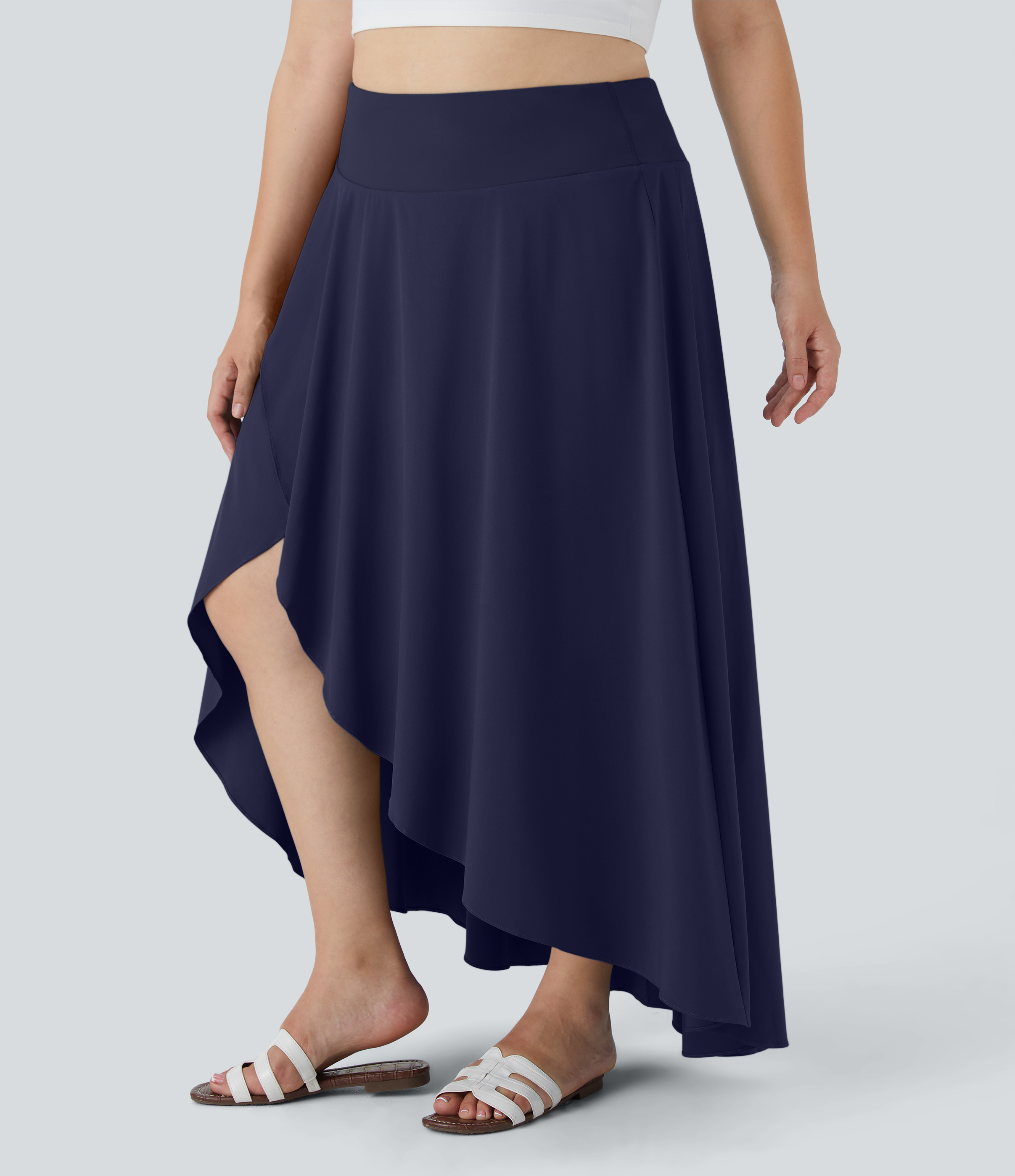 Breezeful™ High Waisted High Low Ruffle 2-in-1 Flowy Midi Quick Dry Casual Plus Size Skirt  - Patriot Blue