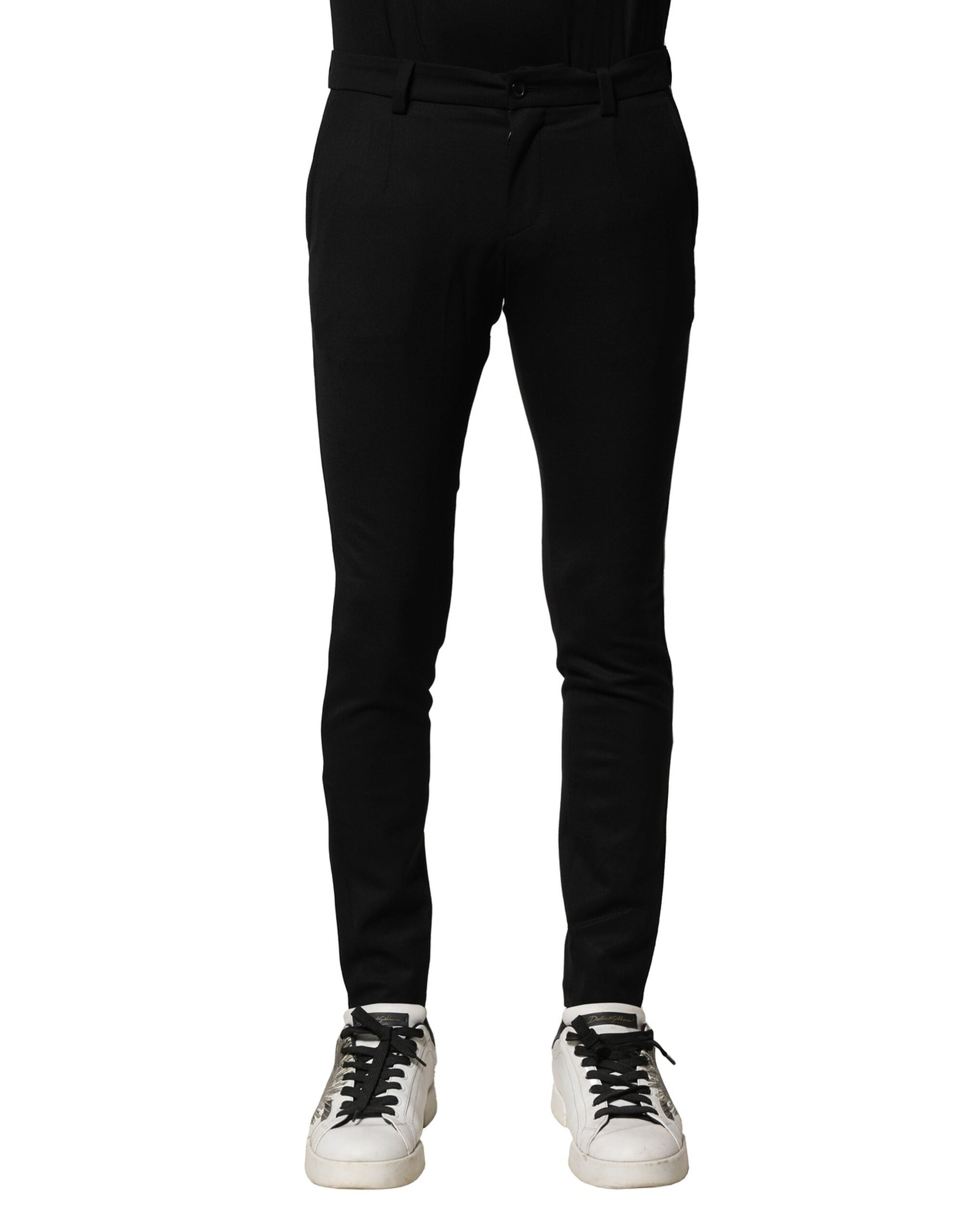 Wool Blend Skinny Trousers — Black