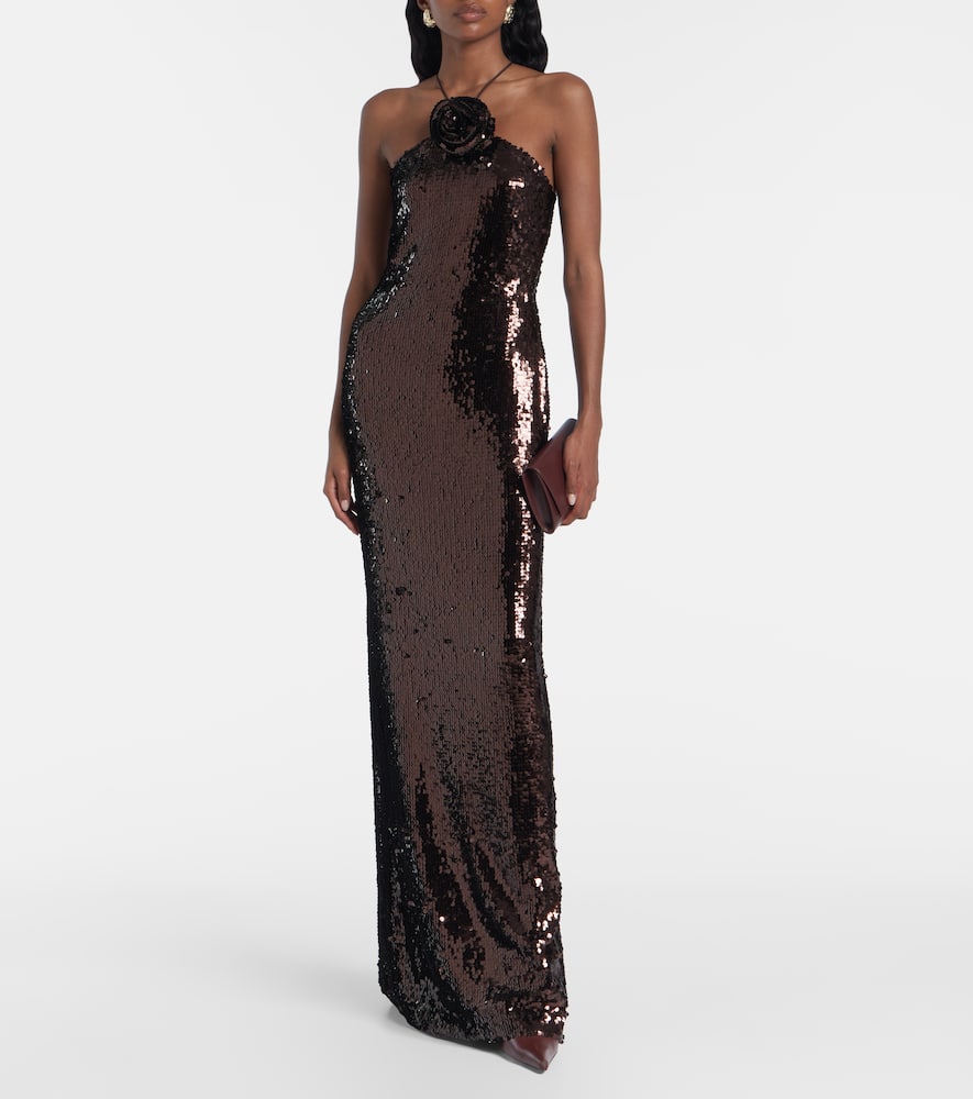 Floral-appliqué maxi dress