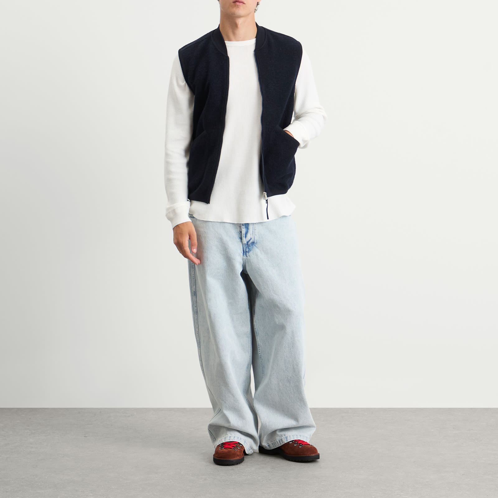 Men's Wool Fleece Zip Waistcoat Navy