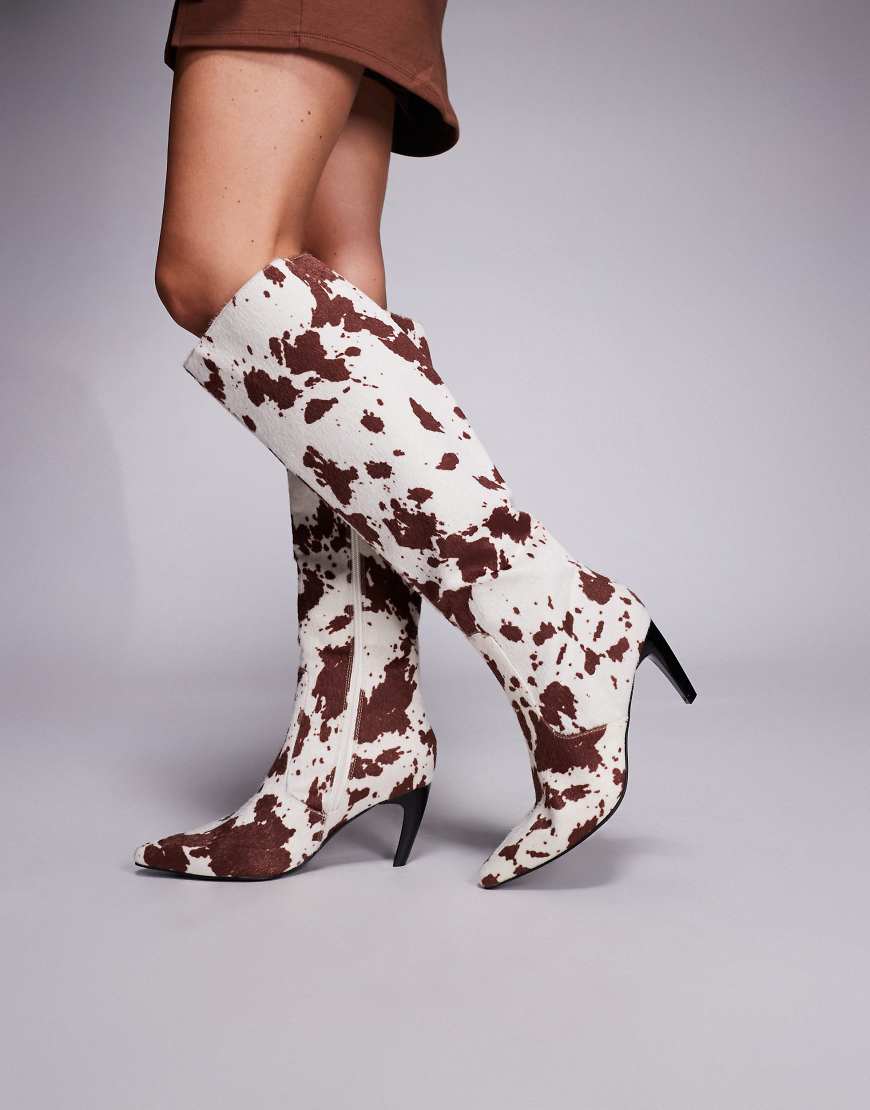 Simmi Lapis heeled knee boots in cow print-Multi