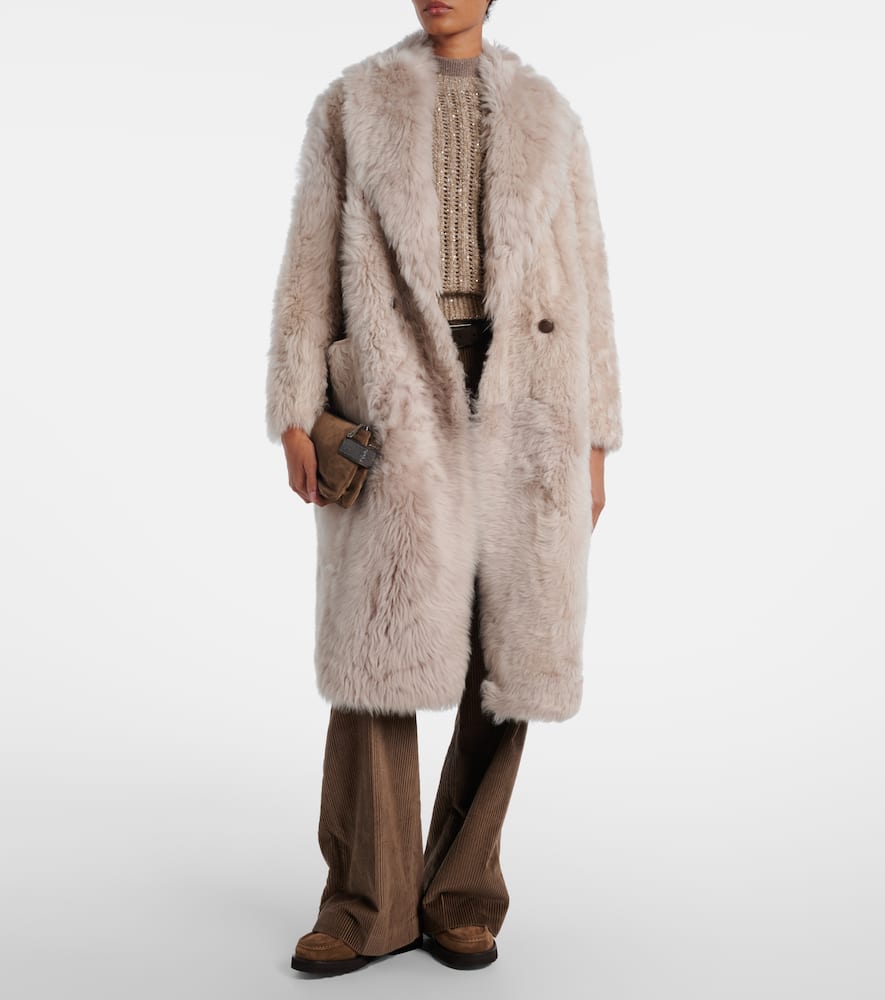 Double-breasted shearling coat