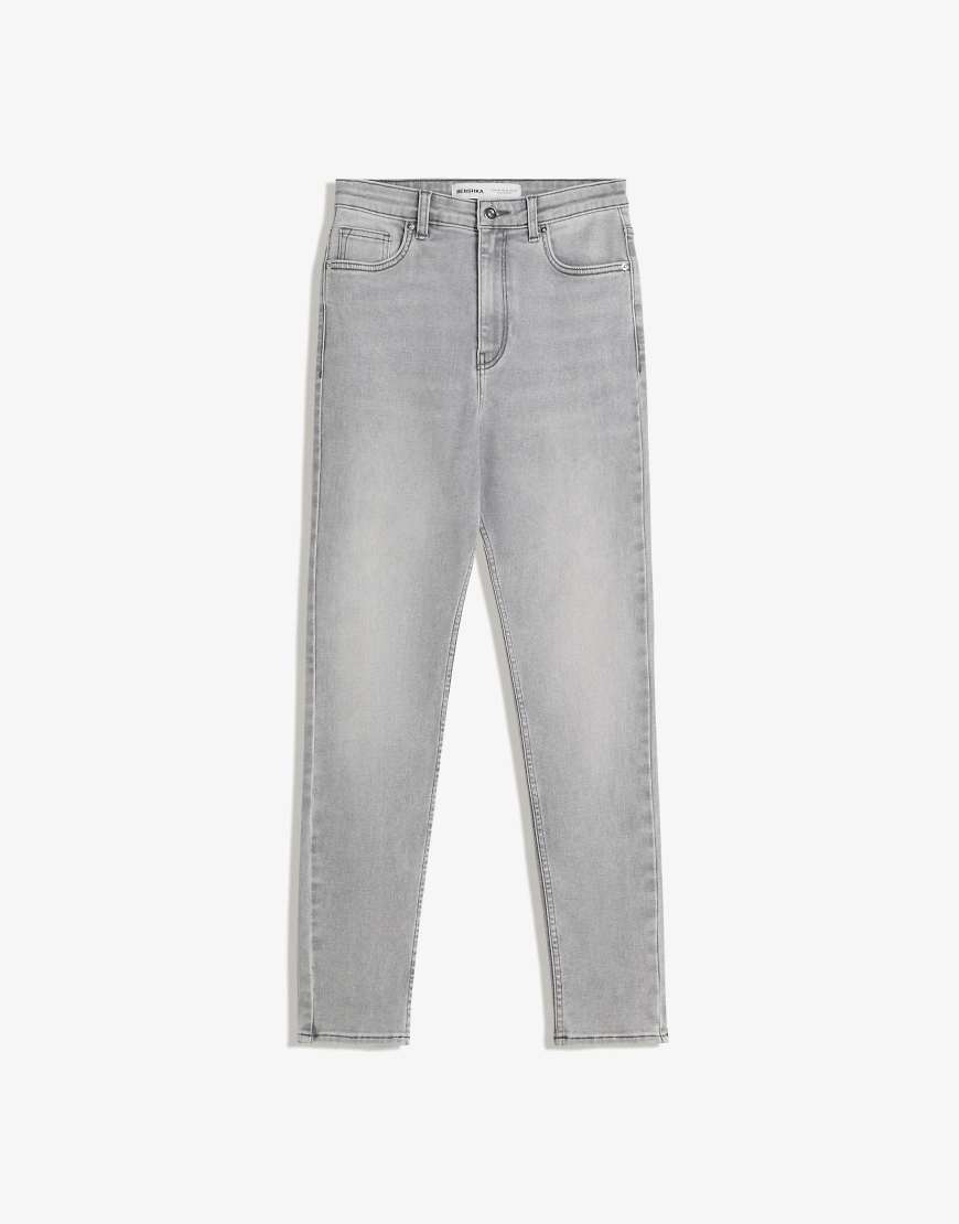 Super high-waist soft skinny jeans in light grey