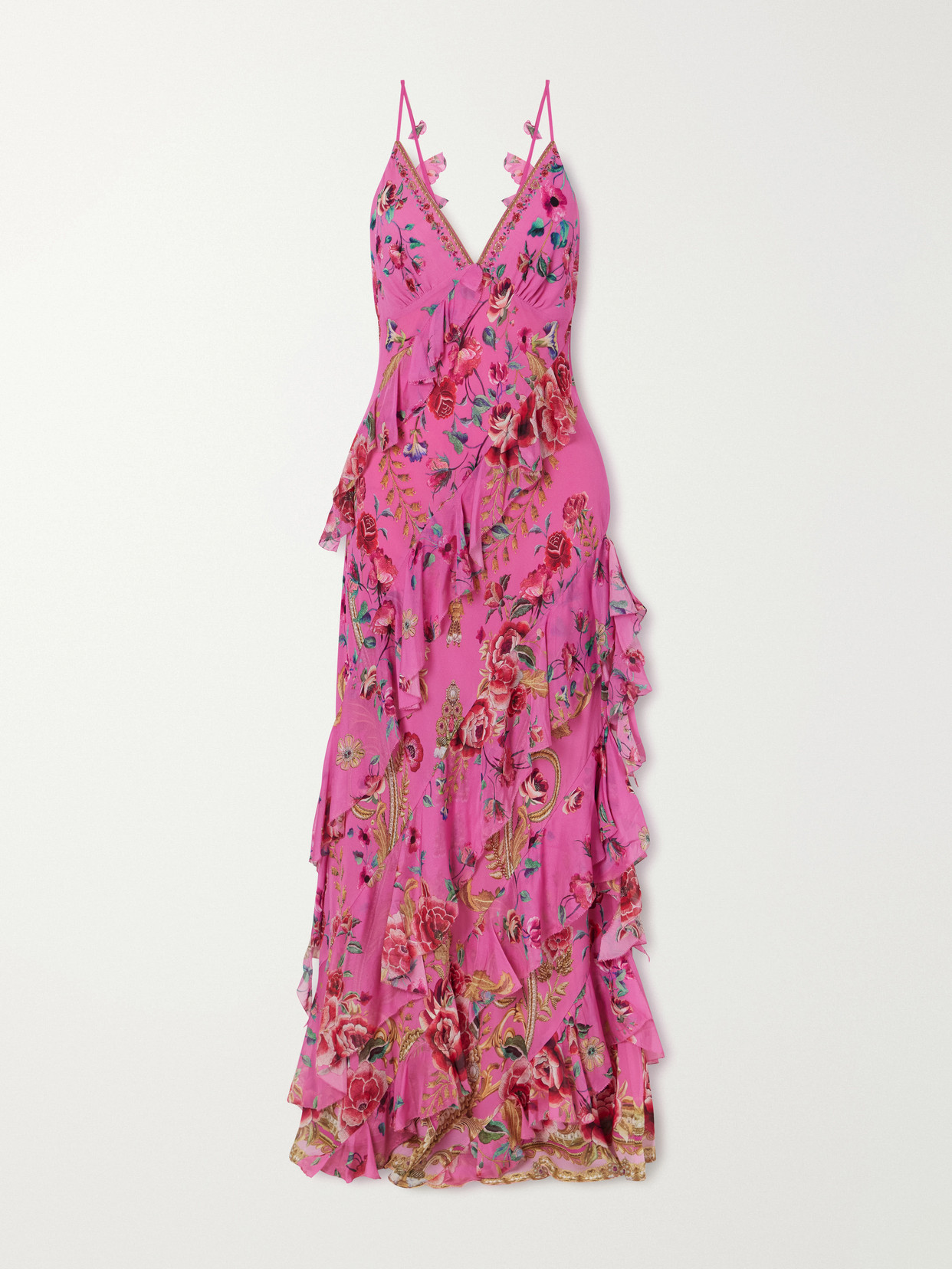 Embellished Ruffled Silk-georgette Maxi Dress - Pink