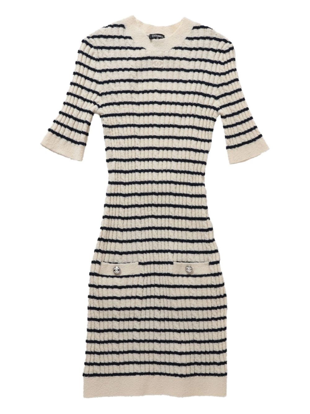 CHANEL Pre-Owned 2023 striped knitted dress - Black