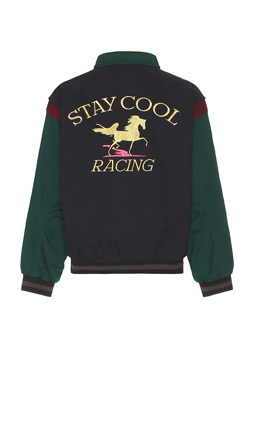 Stay Cool Racing Bomber Jacket in Black. L. Also in M, XL/1X