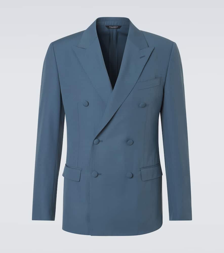 Double-breasted wool poplin suit jacket