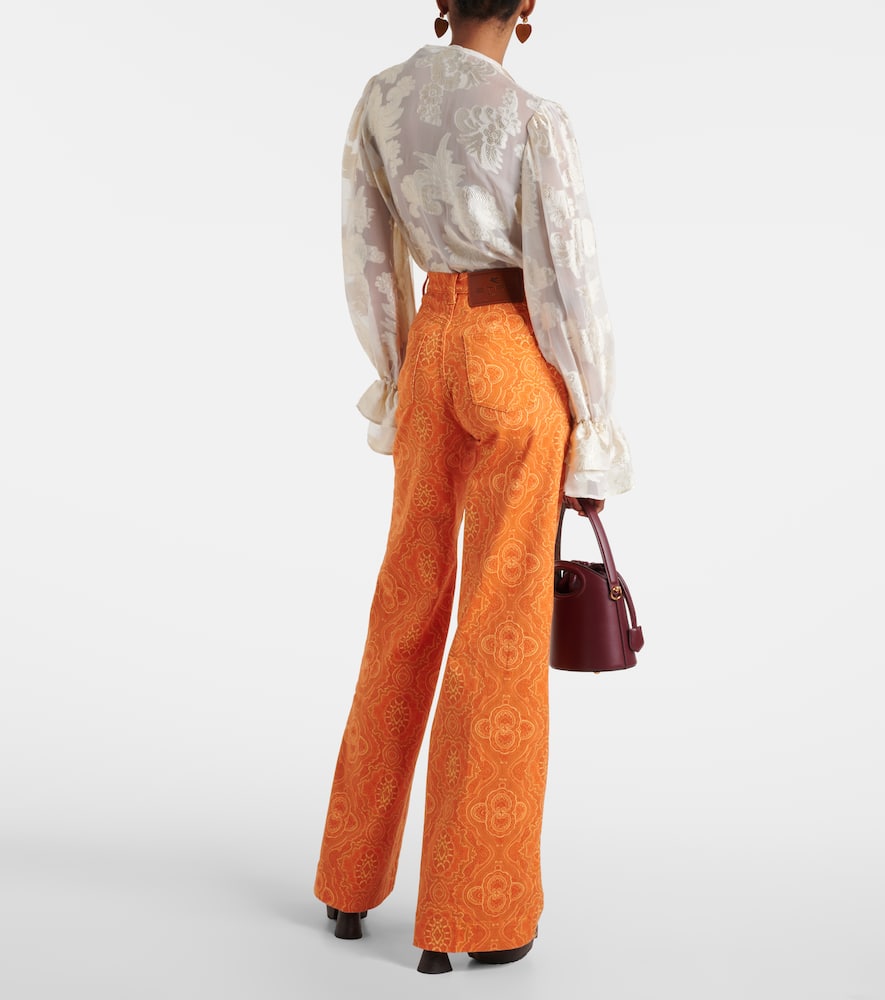 Printed high-rise flared jeans