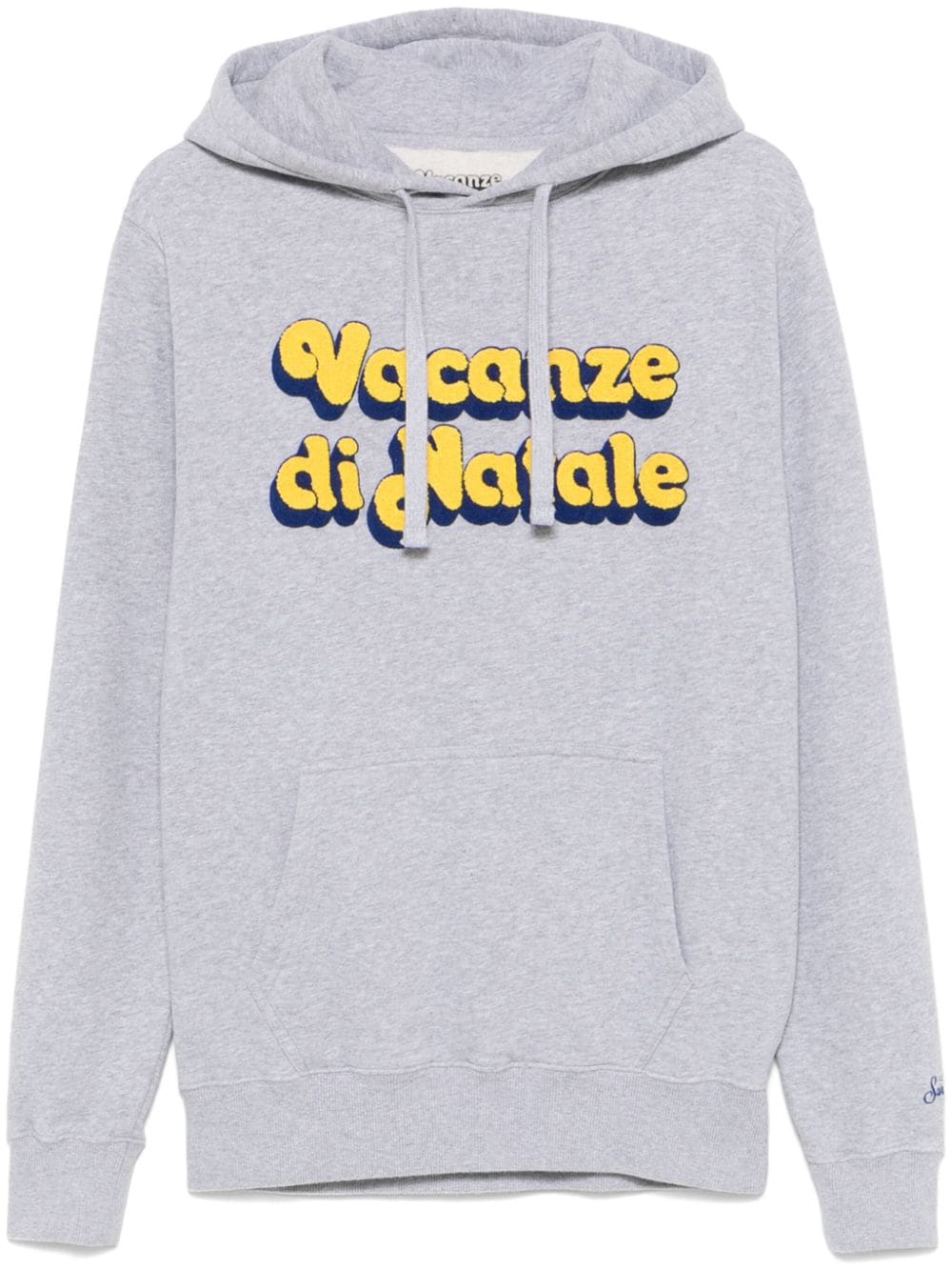 Logo-patch cotton hoodie - Blue