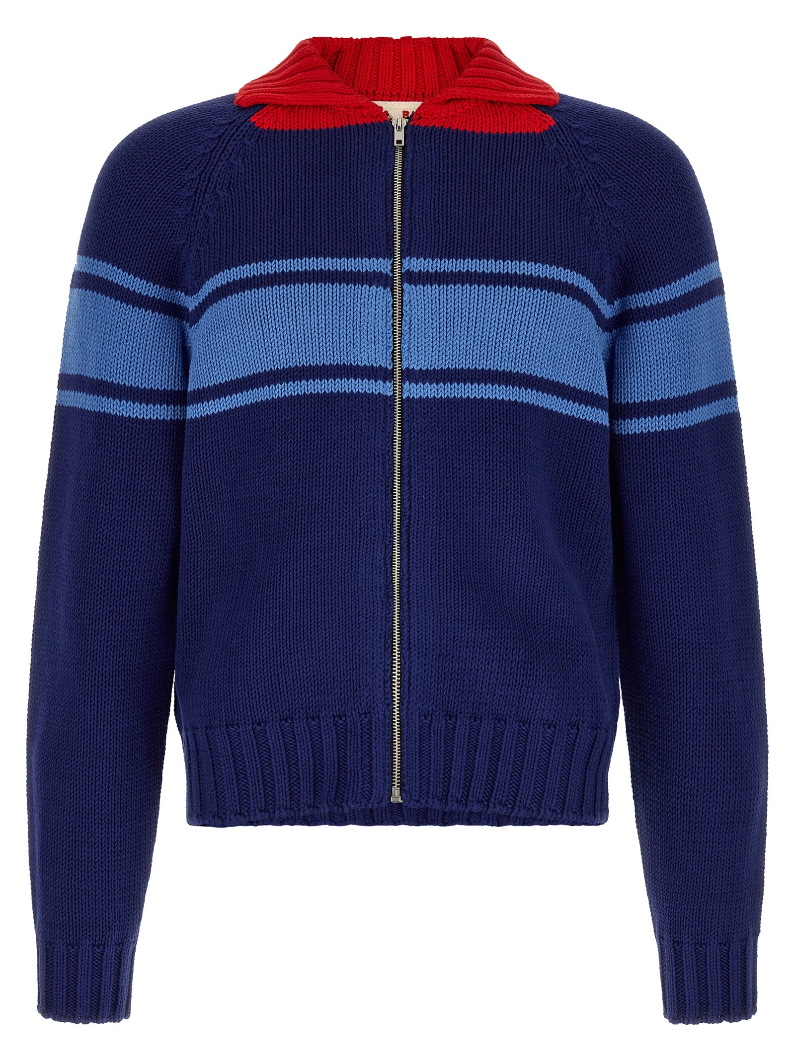 Striped Cotton Cardigan — Navy