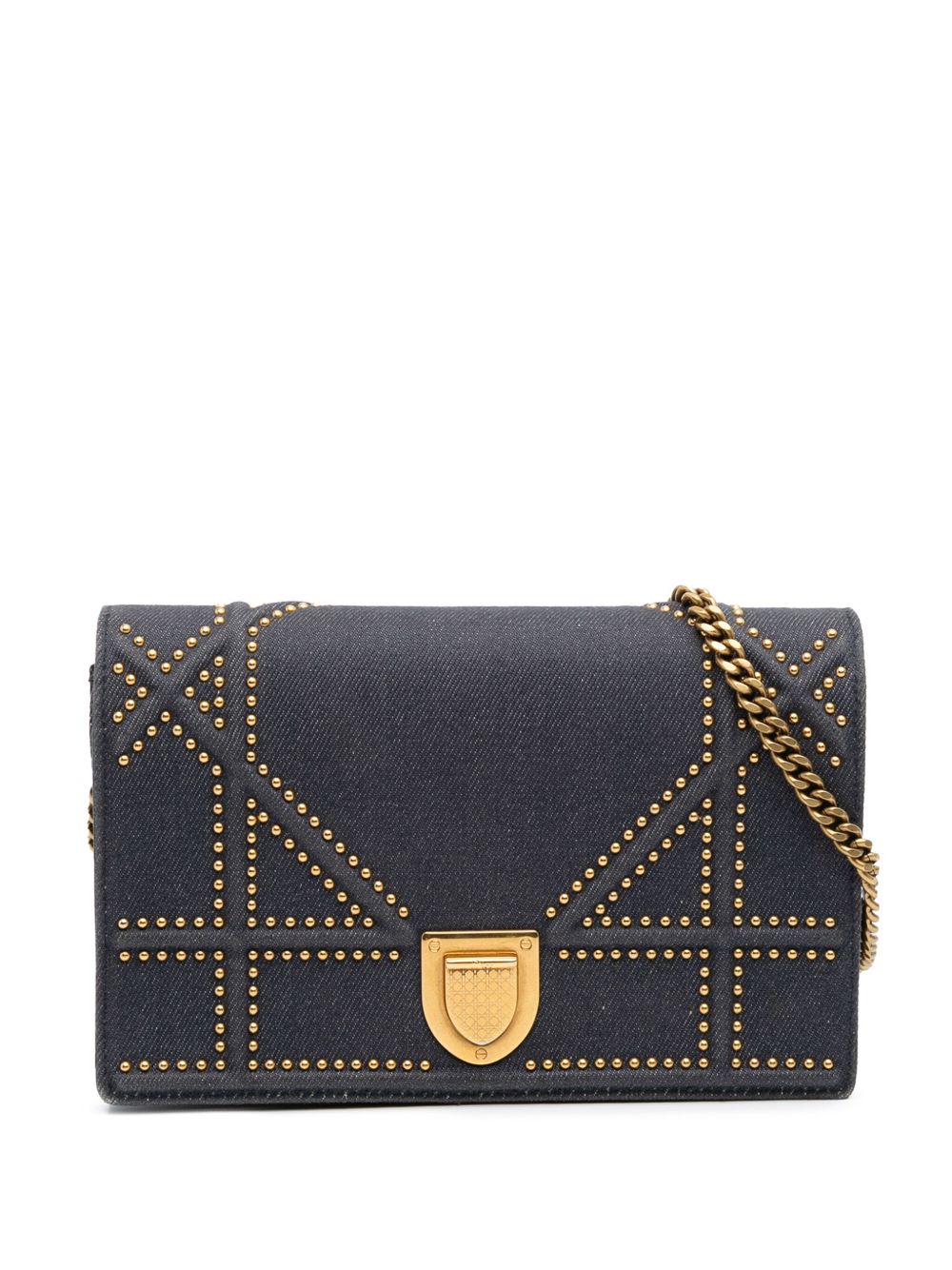 2017 Studded Denim Diorama Wallet on Chain crossbody bag - Blue
