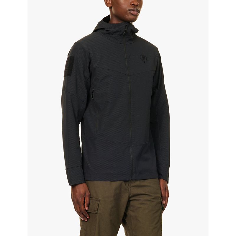 Mens Black Veles Brand-patch Stretch-shell Hooded Jacket 