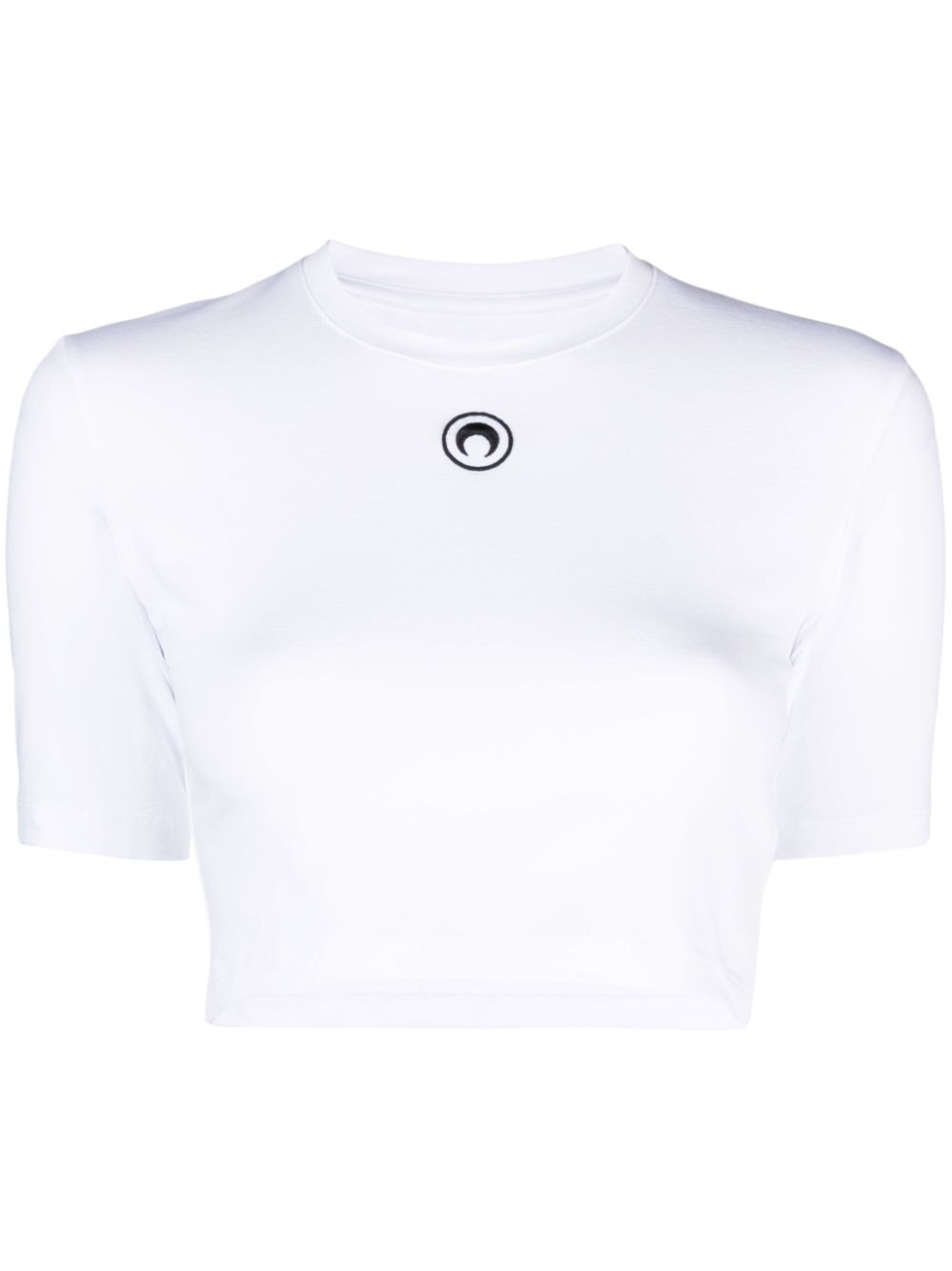 Crescent Moon-embroidered crop top - White