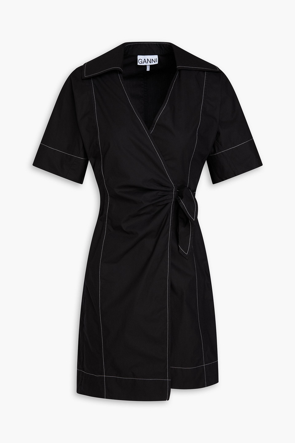 Cotton-poplin mini wrap dress - Black - DE 32