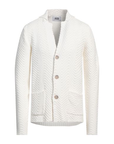 Alpha Studio Man Cardigan White Size 36 Cotton