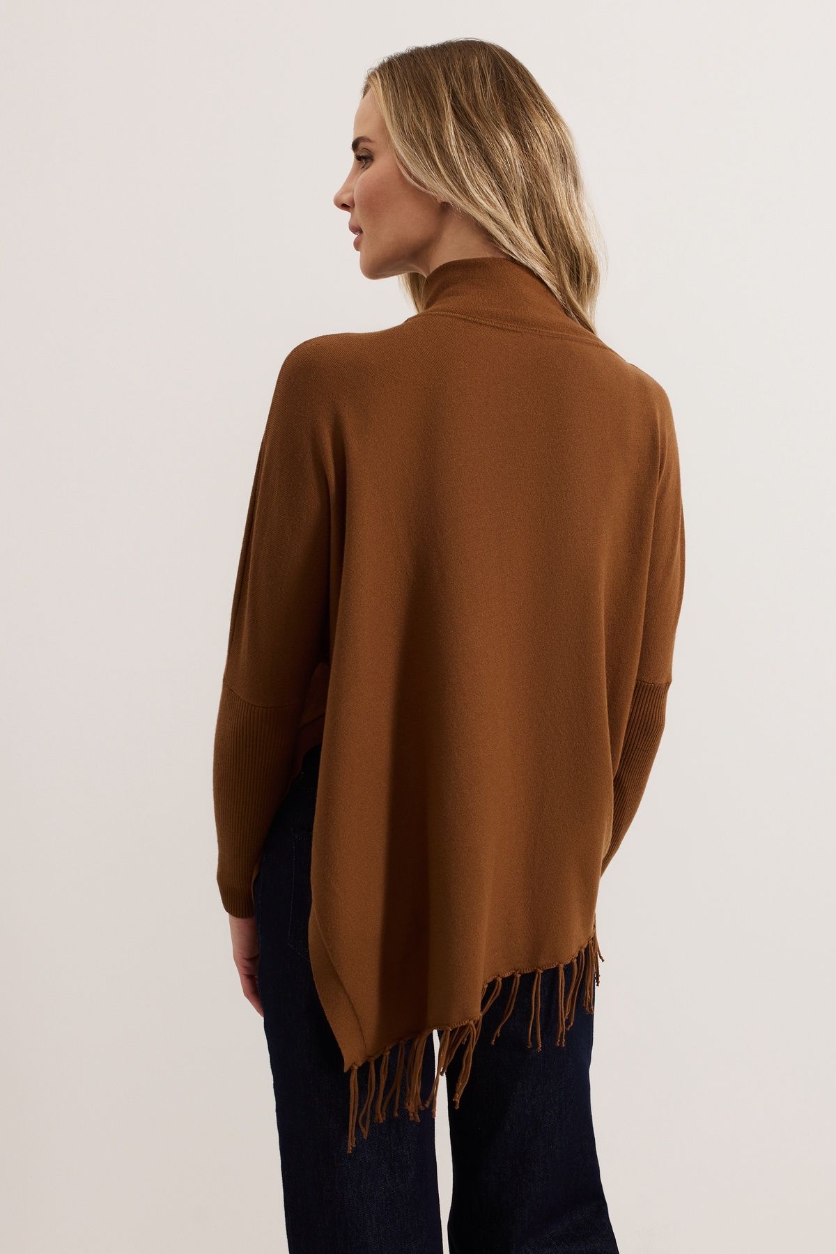 Phase Eight Athena Cowl Neck Tassel Poncho In Brown