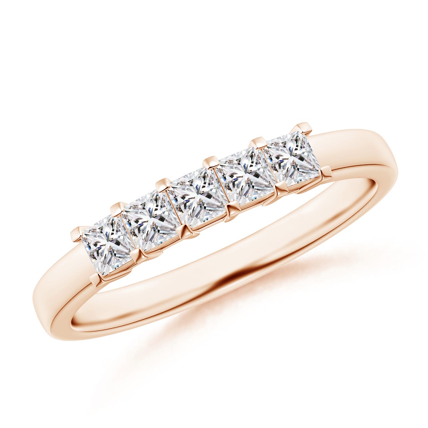 Angara 0.5 Carat Classic Five Stone Princess Diamond Wedding Ring for Her in 18K Rose Gold