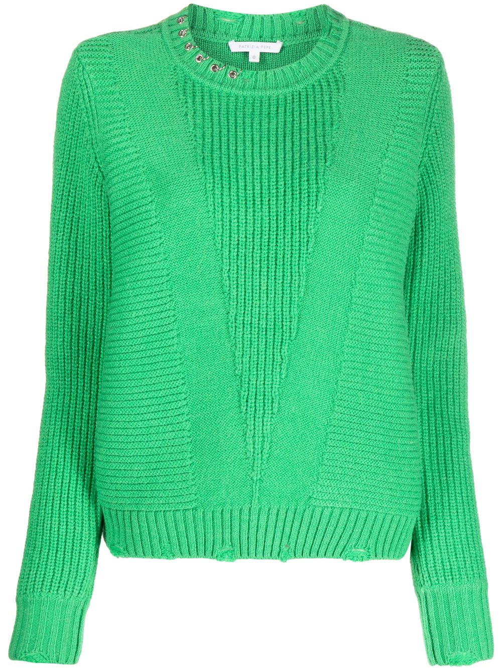 Ring-detailing ribbed-knit jumper - Green