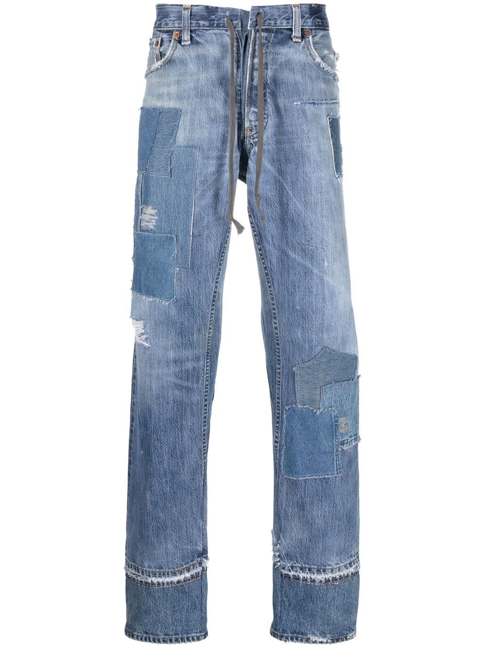Patchwork-detail straight-leg jeans - Blue